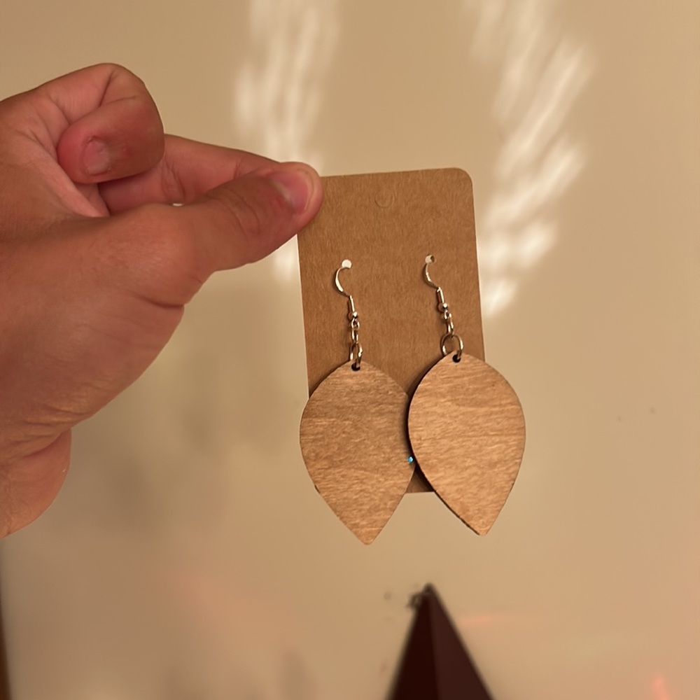 Engraved Wooden Snowflake Earrings Blue Sparkle Winter Artisan Dangle Statement - Picture 10 of 10